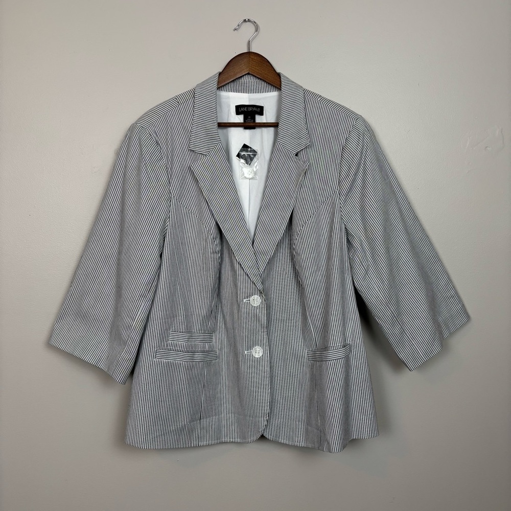 Lane Bryant‎ Blazer 28 Blue White Stripped 2 Button Plus Size Lined Career